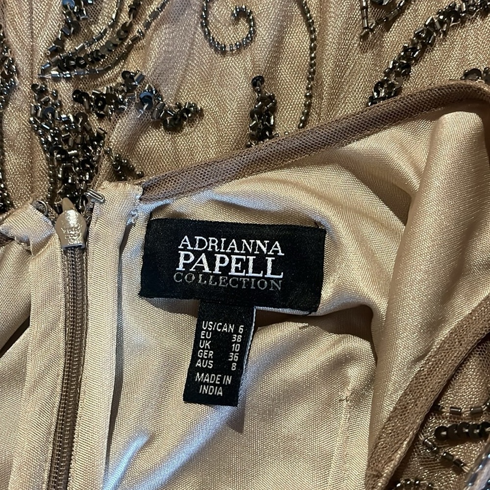 Adrianna Papell Beaded Maxi Dress in Taupe and Black - Picture 2 of 4